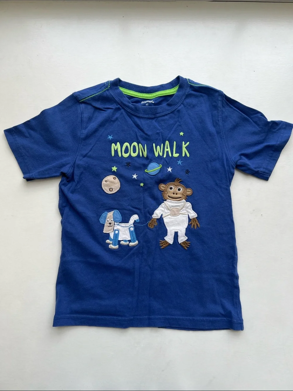 Gymboree Blue Tee with Lime Green Neck Trim